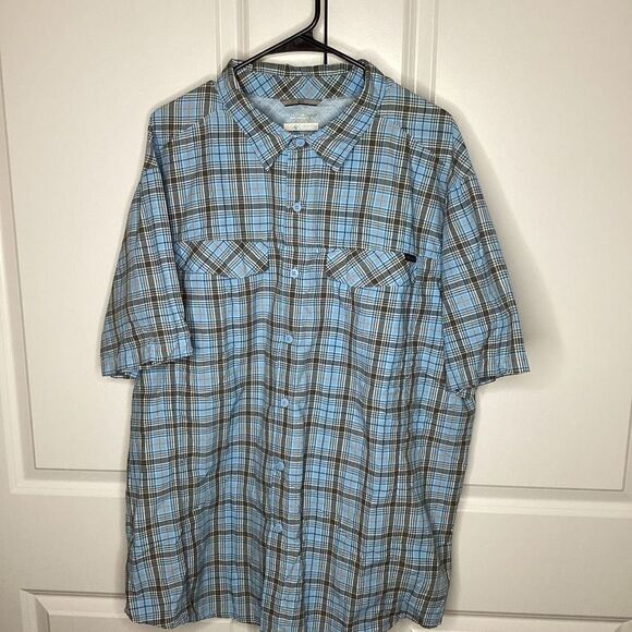 Mens Columbia‎ Silver Ridge Camp Shirt 2XL Blue Plaid - Picture 1 of 6
